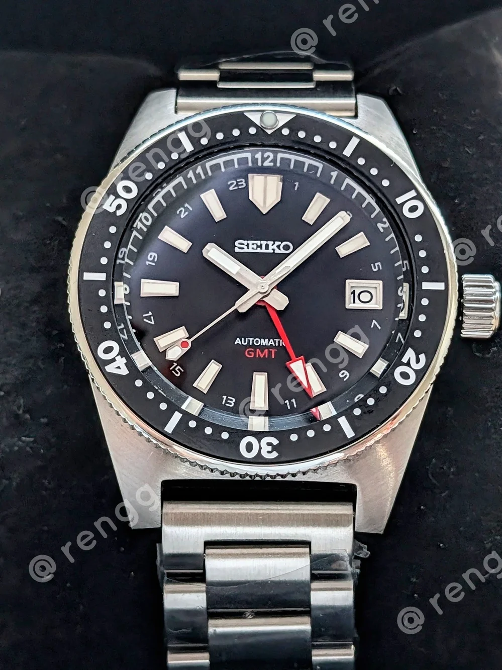 Seiko Men's Automatic 62mas GMT Stainless Steel Mod Watch Black Sapphire 24jewel